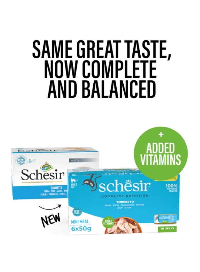 Schesir Complete Nutrition Mini Meal for Adult Cats – Wild Tuna in Broth – 100% Natural Fillets with Added Vitamins – 300 g (6 x 50 g Cans) - Image 2
